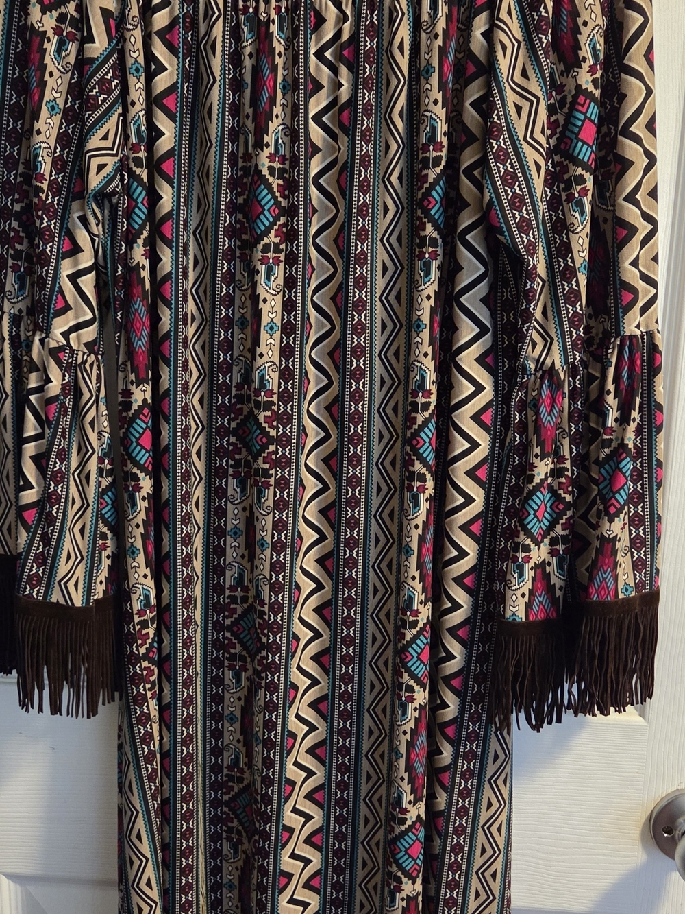 Dress Honeyme Beige Multi Aztec Fringe Longline Womens XXL HOBO BOHO